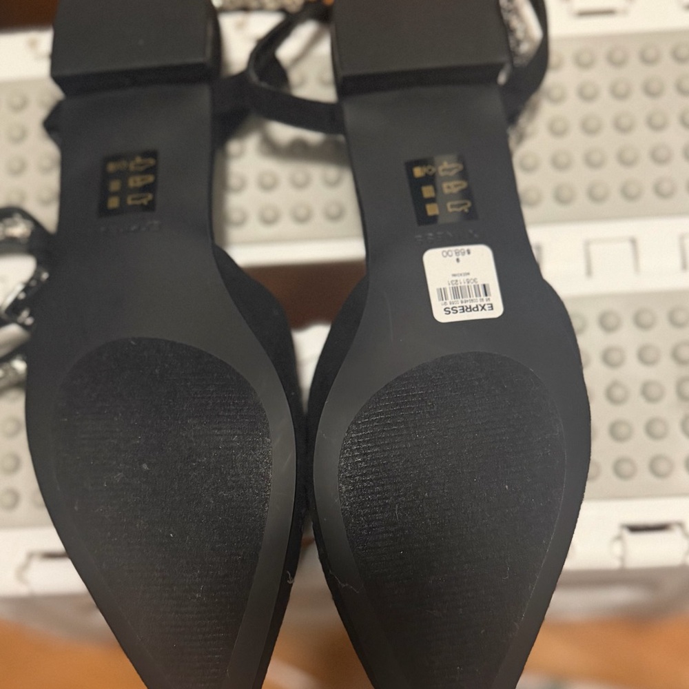 Express Black Pointed-Toe Flats with Rhinestone Ankle Straps - Picture 3 of 3